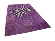 Handmade Area Rug - Purple Patchwork Figured Cotton Wool Carpet 6'7''x10'0''