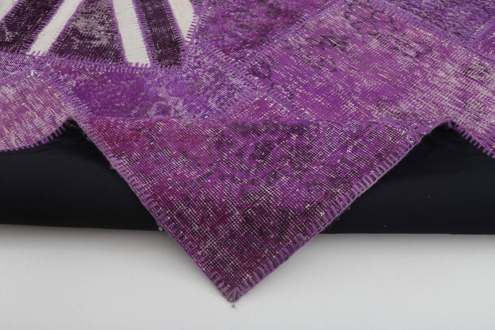 Handmade Area Rug - Purple Patchwork Figured Cotton Wool Carpet 6'7''x10'0''