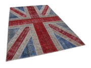 Handmade Area Rug – Blue Figured Turkish Patchwork Wool Cotton Carpet 6x9