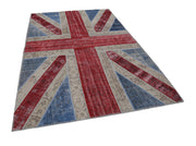 Handmade Area Rug – Blue Cotton Wool Blend 6'7''x9'11'' Hand Woven Turkish Patchwork