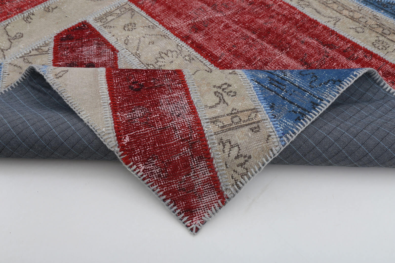 Handmade Area Rug – Blue Cotton Wool Blend 6'7''x9'11'' Hand Woven Turkish Patchwork