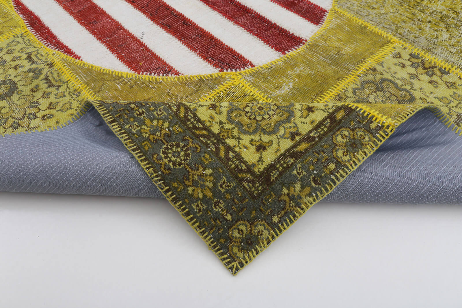 Handmade Wool Area Rug – Yellow Patchwork Rug | Vintage Turkish Carpet 6'7''x9'11''