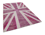 Handmade Area Rug – Pink Patchwork Wool Cotton Rug 6'8''x10' Vintage Turkish Carpet