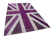 Handmade Wool Area Rug | Durable Wool Carpet 6x9 Feet – Purple Patchwork, Hand Knotted Style
