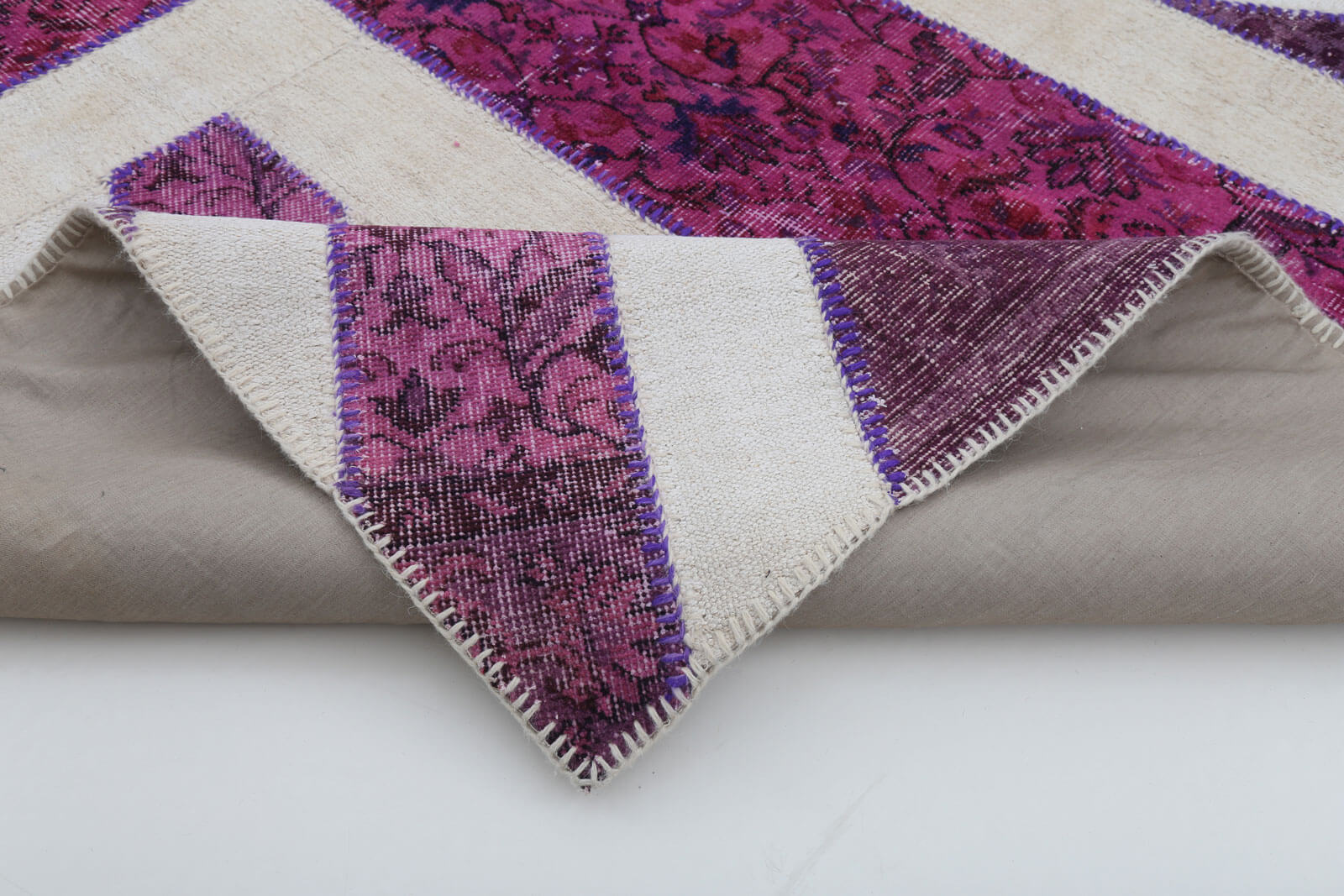 Handmade Wool Area Rug | Durable Wool Carpet 6x9 Feet – Purple Patchwork, Hand Knotted Style