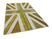 Handmade Wool Area Rug – Yellow Patchwork Cotton Wool Carpet 6'8'' x 9'11''