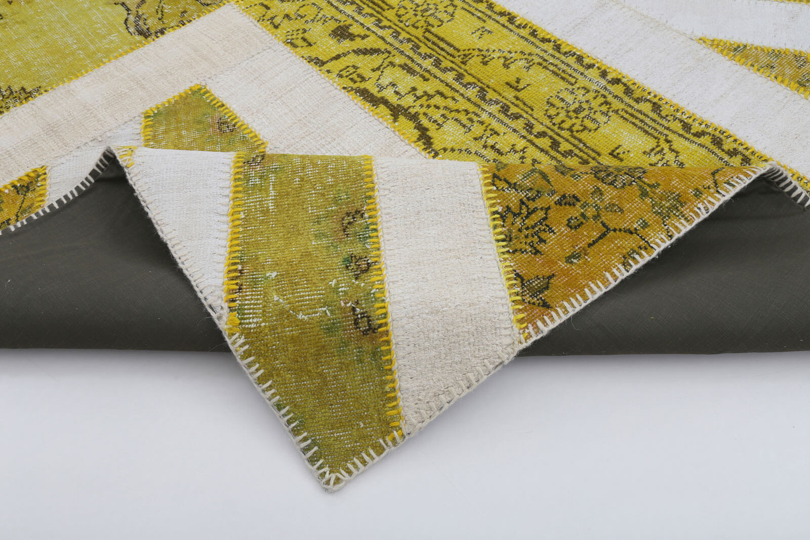 Handmade Wool Area Rug – Yellow Patchwork Cotton Wool Carpet 6'8'' x 9'11''