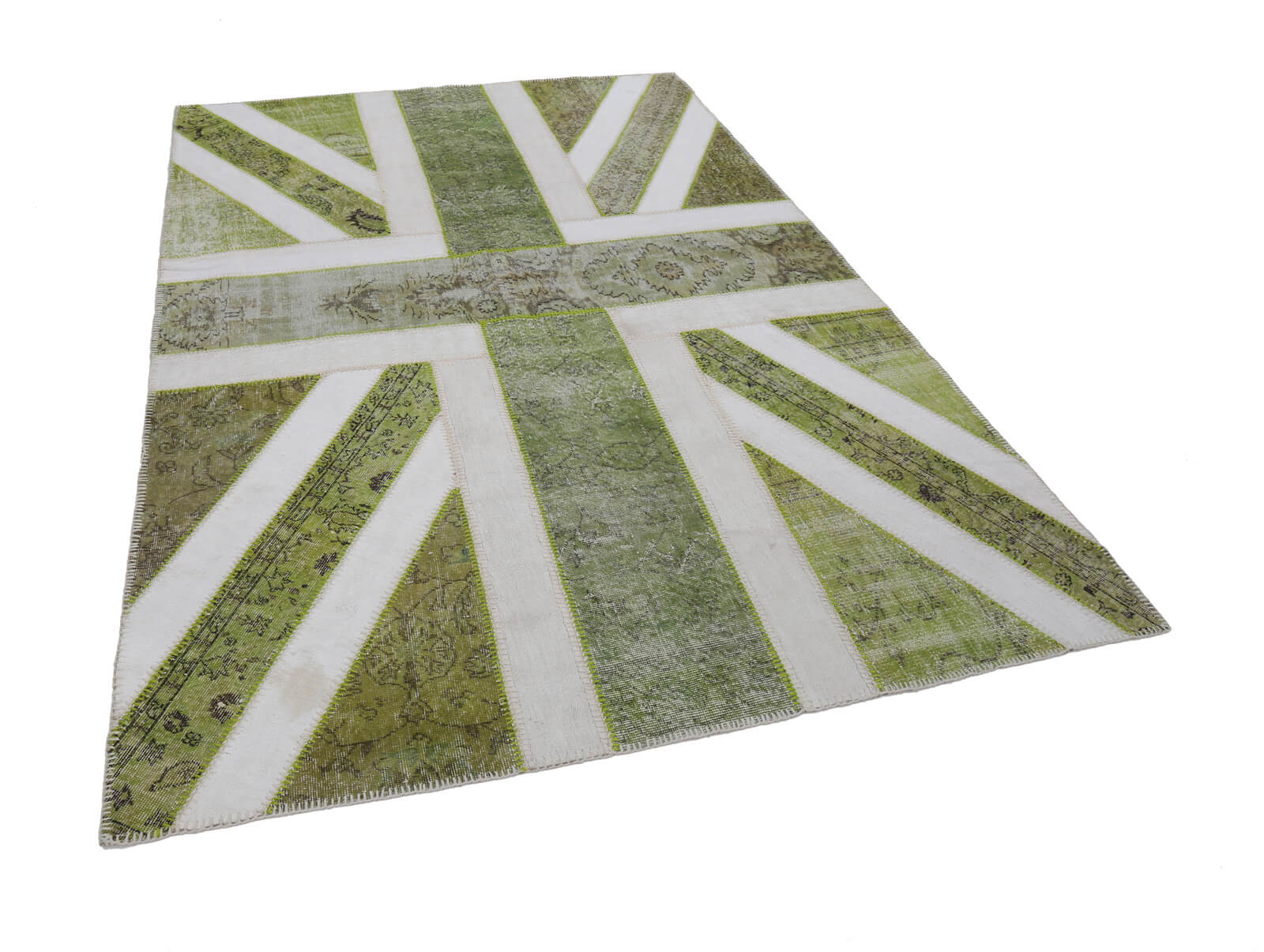 Handmade Wool Area Rug | Vintage Cotton Rug - Soft Green Figured Turkish Patchwork 6'7''x9'10''