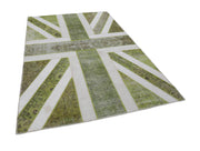 Handmade Wool Area Rug | Vintage Cotton Rug - Soft Green Figured Turkish Patchwork 6'7''x9'10''