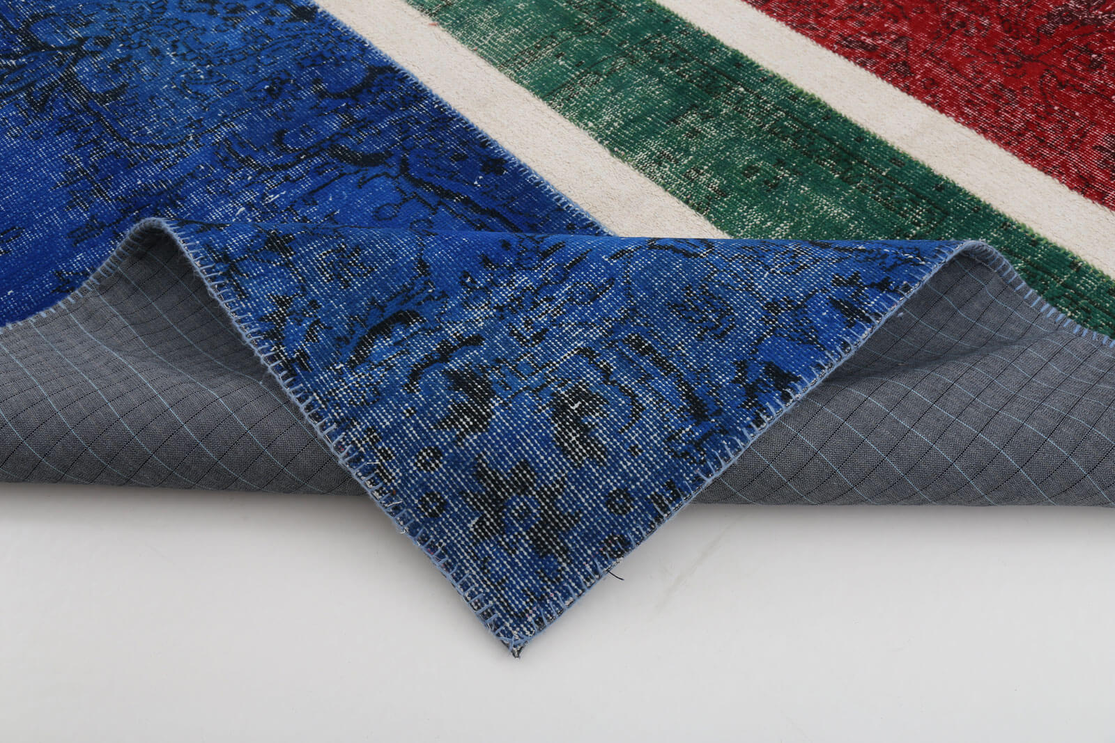 Handmade Area Rug - Blue Patchwork Figured Cotton Wool Carpet 6'7''x9'9''