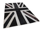 Handmade Area Rug – Vintage Wool Cotton Black Figured Turkish Patchwork 6'8''x9'10''