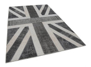 Handmade Wool Area Rug - Grey Patchwork Rug With Figured Pattern | Durable Cotton Blend