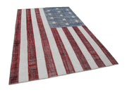 Flag Patchwork Blue Figured Cotton Wool Handmade Area Rug 6'8'' x 9'11''