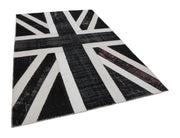 Handmade Area Rug – Vintage Wool Cotton Patchwork Black Figured Carpet 6'8''x9'10''