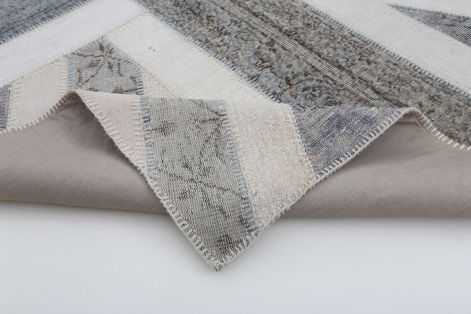 Handmade Wool Area Rug – Vintage Turkish Rug Grey Patchwork Carpet 6'7''x10'