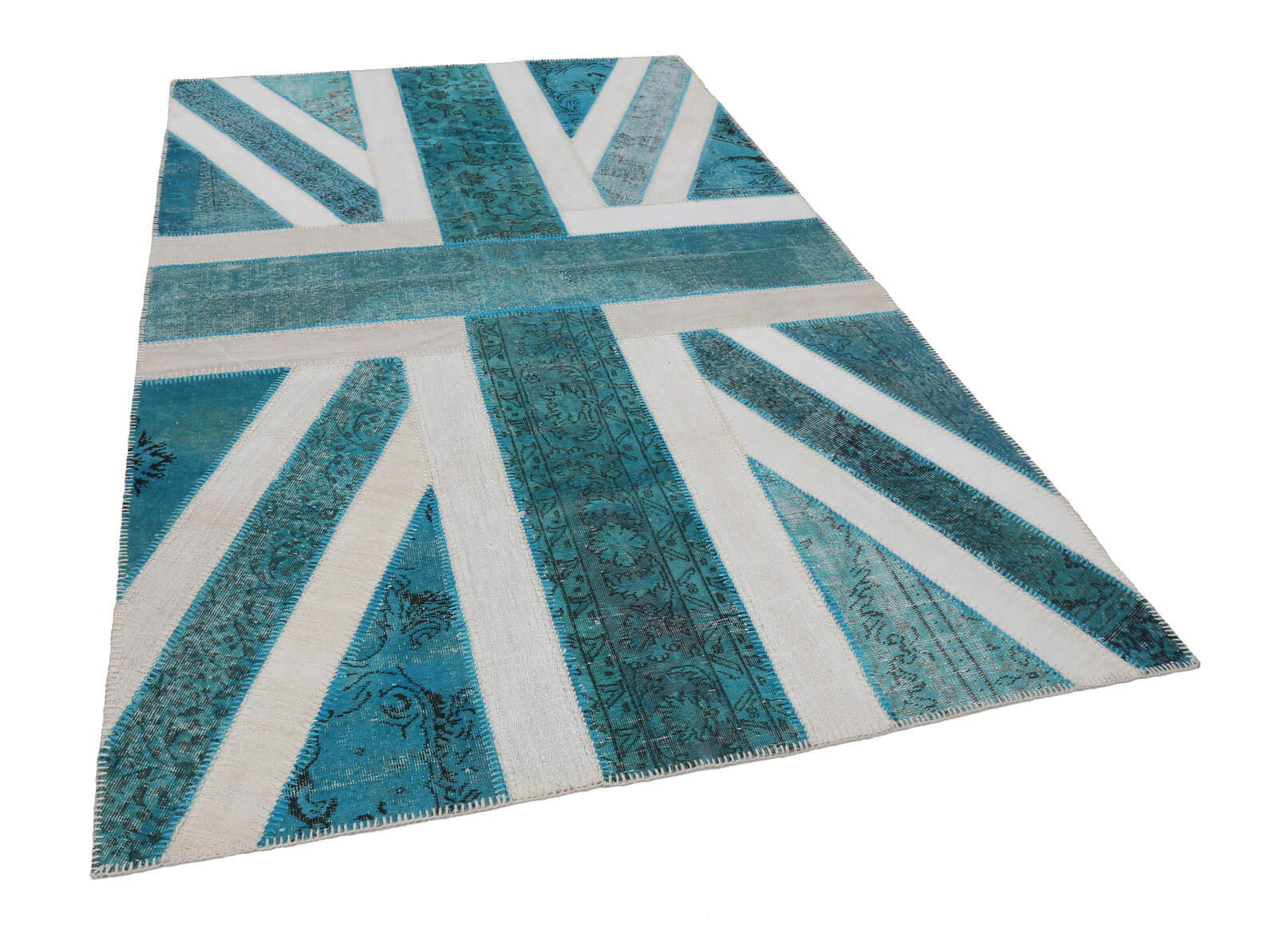 Handmade Area Rug Featuring Turquoise Patchwork Rug & Soft Wool Floor Covering | 6'3''x9'11''