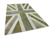 Handmade Wool Area Rug – Green Figured Turkish Patchwork Carpet 6x9 Vintage Cotton