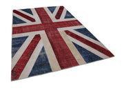 Handmade Area Rug - Blue Figured Vintage Patchwork Cotton Wool Carpet 6'8''x9'11''