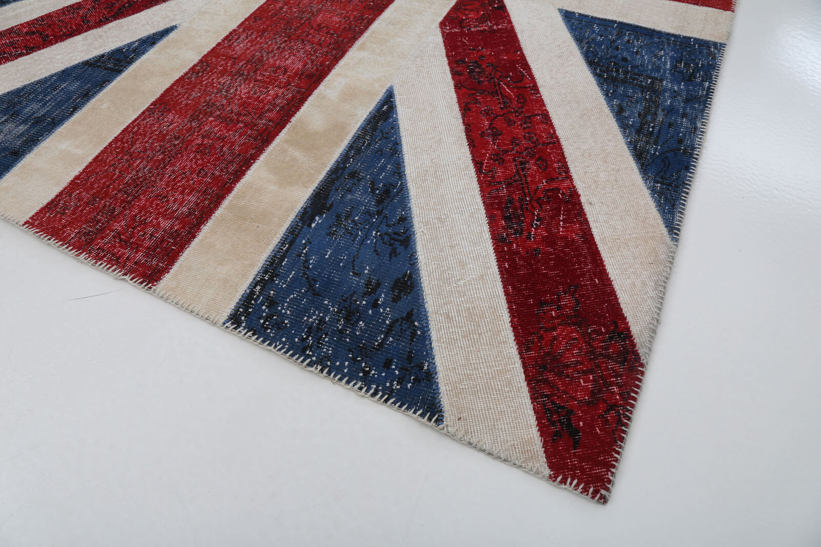 Handmade Area Rug - Blue Figured Vintage Patchwork Cotton Wool Carpet 6'8''x9'11''