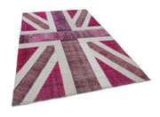 Handmade Area Rug - Pink Patchwork Wool Cotton Vintage Carpet 6'8''x9'11''