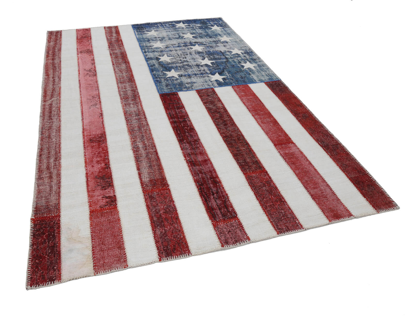 Handmade Area Rug – Blue Figured Turkish Patchwork Cotton Wool Carpet 6'7''x9'10''