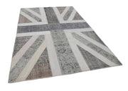 Handmade Area Rug - Turkish Patchwork Grey Figured Cotton Wool Carpet 6'8''x9'11''