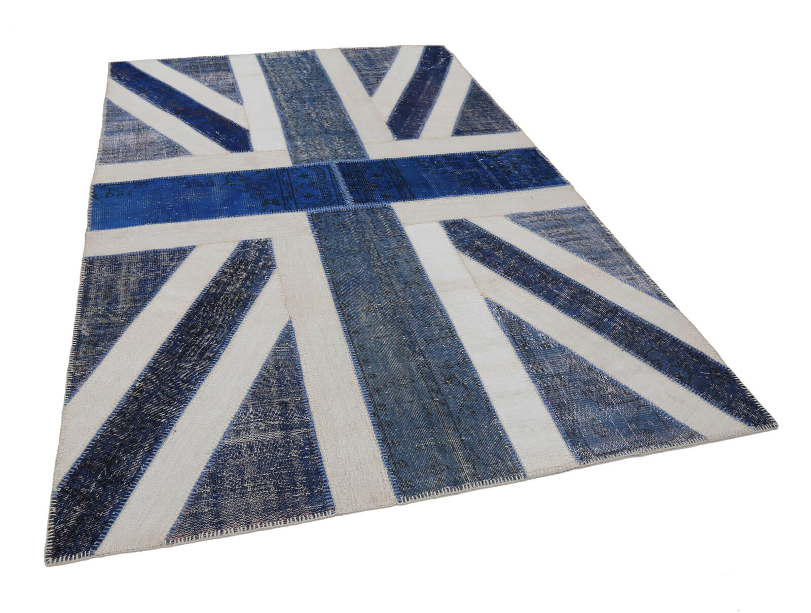Handmade Area Rug – Vintage Wool Rug Blue Figured Cotton Patchwork Carpet 6'7''x9'11''