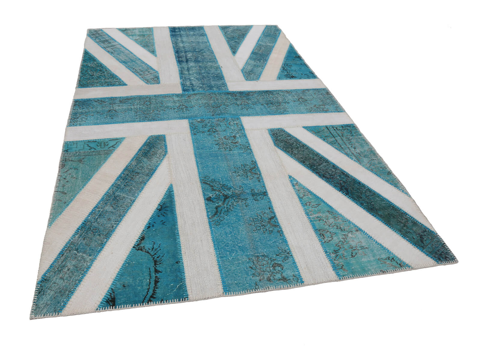 Handmade Area Rug - Turquoise Patchwork Rug Cotton Wool Carpet 6'4''x9'11''