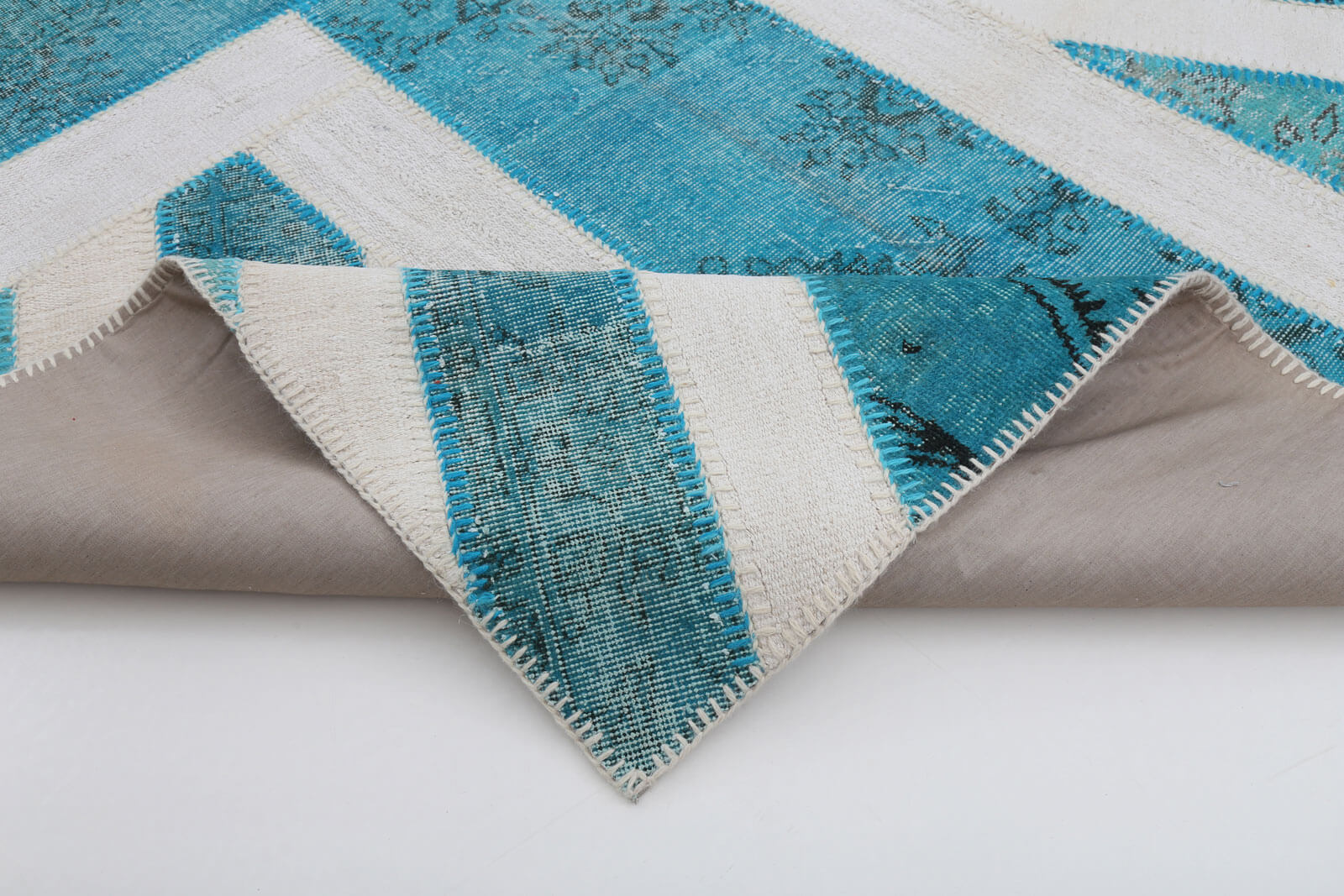 Handmade Area Rug - Turquoise Patchwork Rug Cotton Wool Carpet 6'4''x9'11''