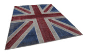 Handmade Area Rug – Blue Patchwork Cotton Wool Carpet 8'2''x10'0'' Durable Natural Fibers