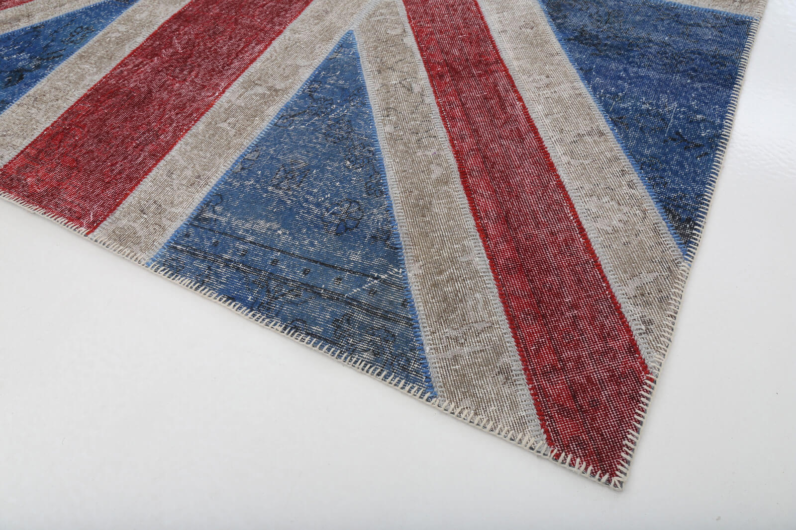 Handmade Area Rug – Blue Patchwork Cotton Wool Carpet 8'2''x10'0'' Durable Natural Fibers