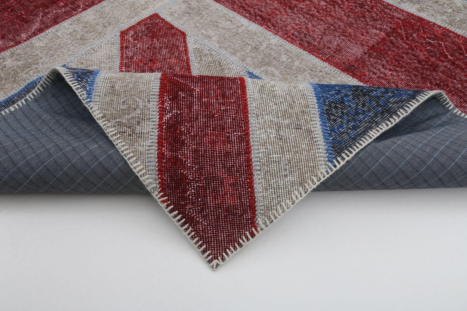 Handmade Area Rug – Blue Patchwork Cotton Wool Carpet 8'2''x10'0'' Durable Natural Fibers