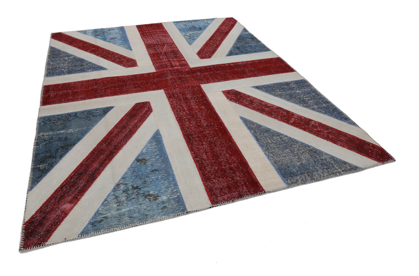 Handmade Area Rug - Vintage Wool Rug Blue Figured Turkish Patchwork Carpet 8'2''x10'2''