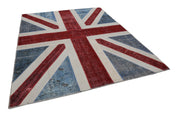 Handmade Area Rug - Vintage Wool Rug Blue Figured Turkish Patchwork Carpet 8'2''x10'2''