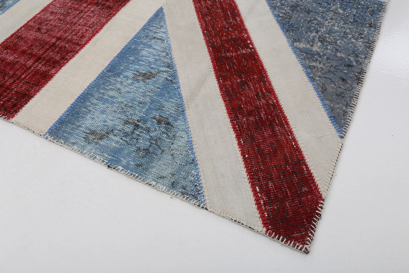 Handmade Area Rug - Vintage Wool Rug Blue Figured Turkish Patchwork Carpet 8'2''x10'2''