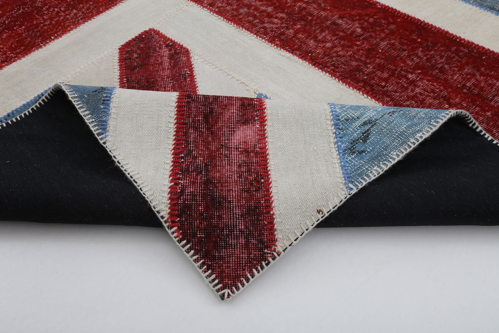 Handmade Area Rug - Vintage Wool Rug Blue Figured Turkish Patchwork Carpet 8'2''x10'2''
