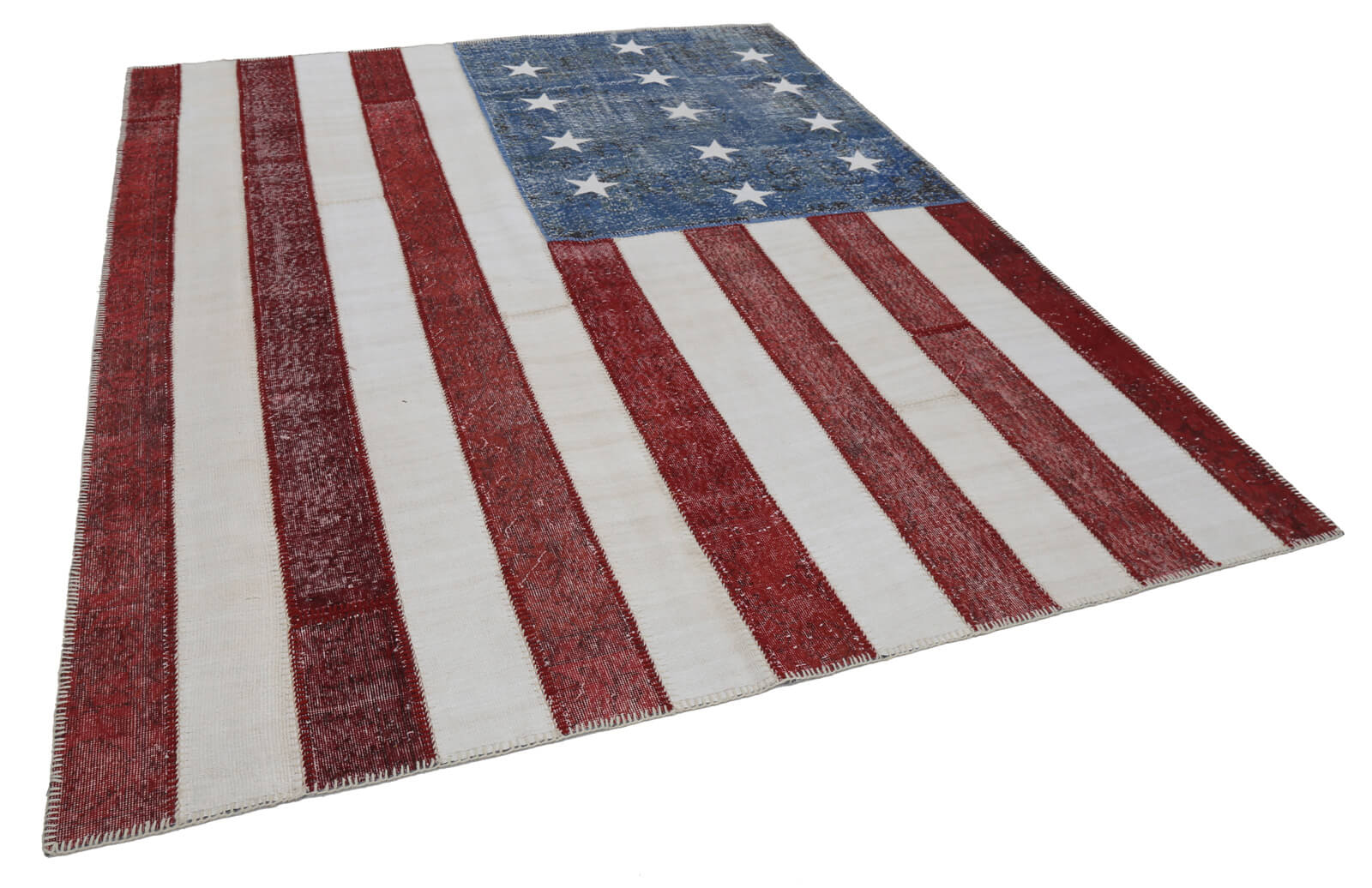 Handmade Area Rug – Turkish Patchwork Blue Wool Cotton 8'x9'10'' Vintage Carpet