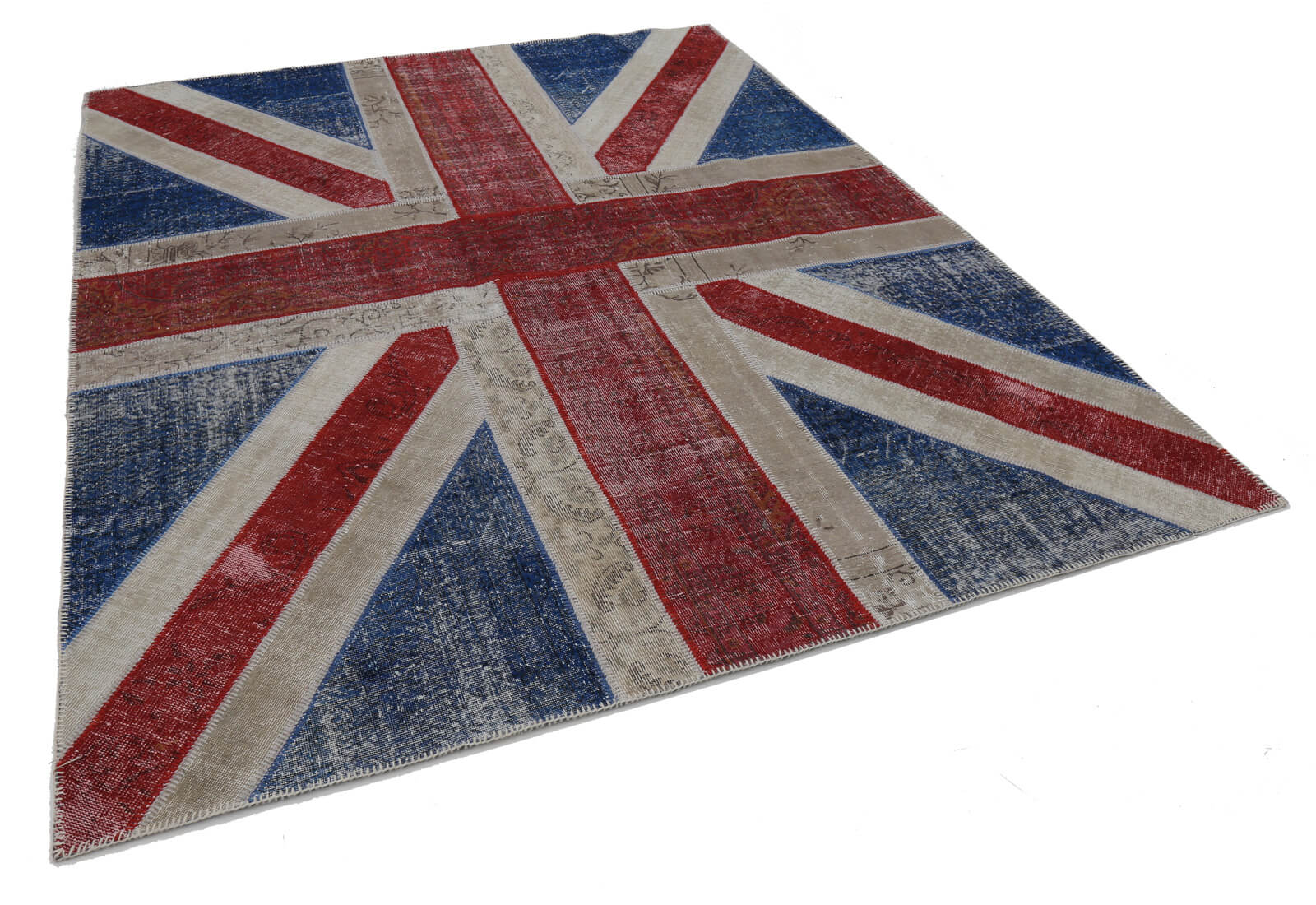 Handmade Area Rug - Blue Patchwork Cotton Wool Vintage Carpet 8'2" x 10'1"