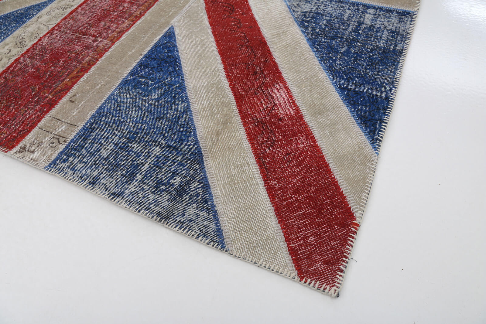 Handmade Area Rug - Blue Patchwork Cotton Wool Vintage Carpet 8'2" x 10'1"