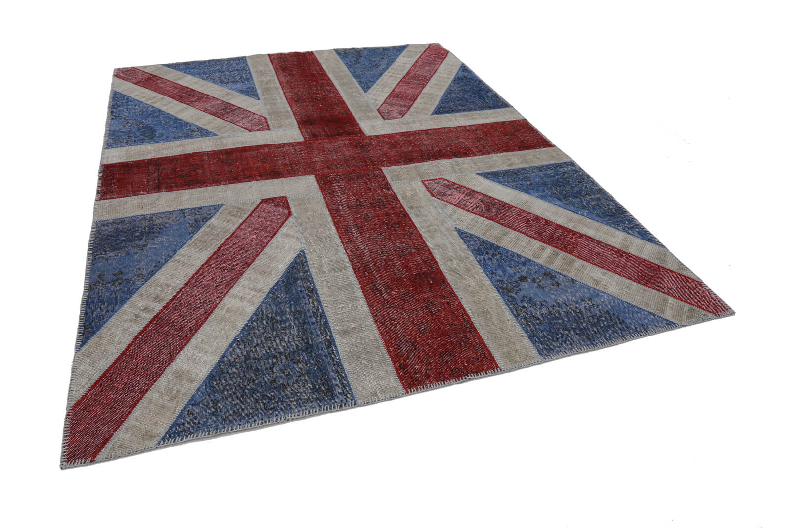 Handmade Area Rug - Blue Figured Turkish Patchwork Cotton Wool Carpet 8x10 ft