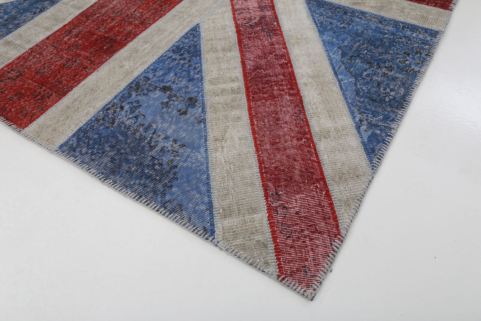 Handmade Area Rug - Blue Figured Turkish Patchwork Cotton Wool Carpet 8x10 ft