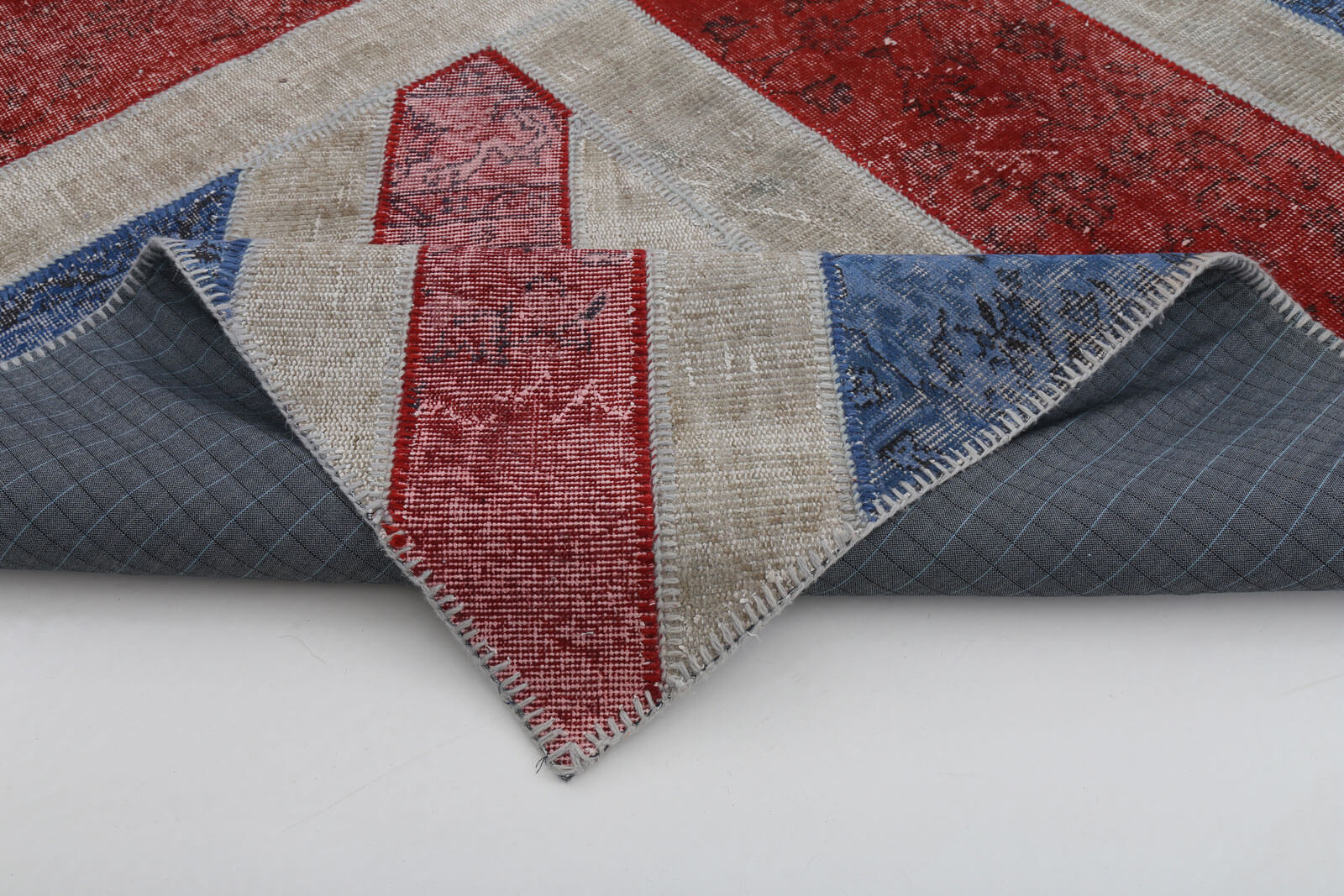Handmade Area Rug - Blue Figured Turkish Patchwork Cotton Wool Carpet 8x10 ft