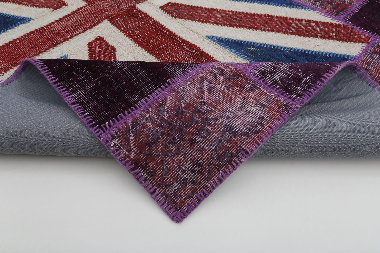 Handmade Wool Area Rug – Purple Patchwork 5x8 Vintage Turkish Carpet