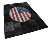Handmade Wool Area Rug – Black Figured Cotton Wool Rug, Vintage Patchwork Design 5'7''x8'1''