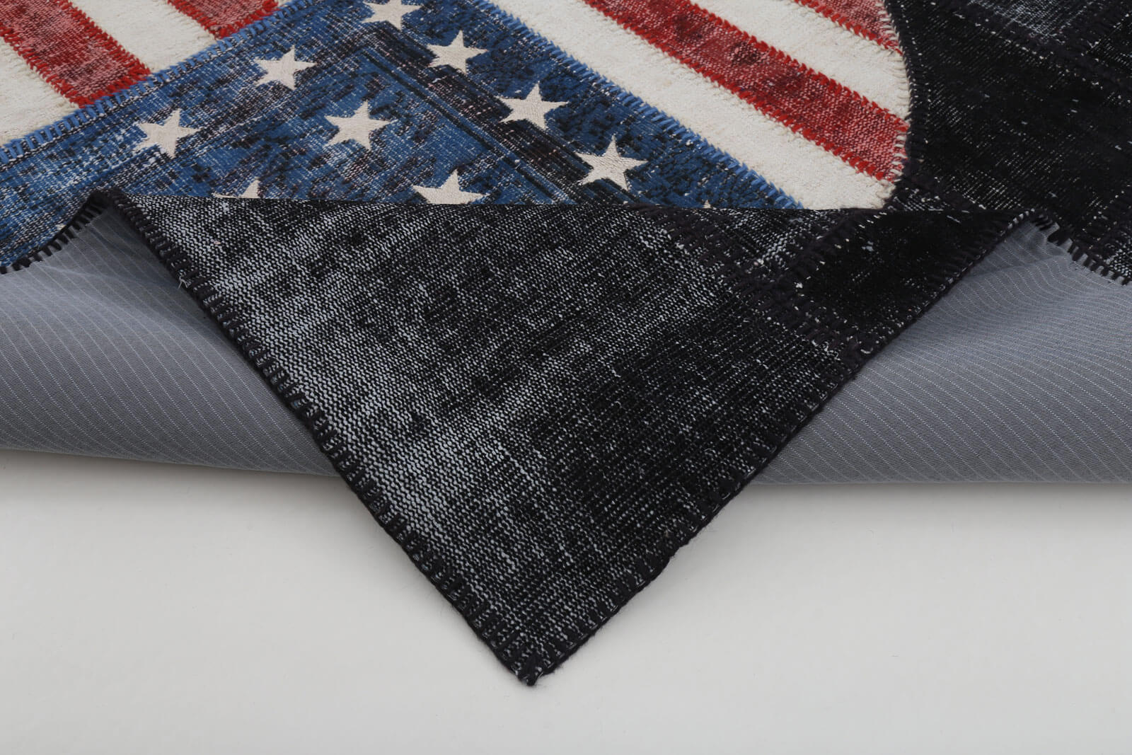 Handmade Wool Area Rug – Black Figured Cotton Wool Rug, Vintage Patchwork Design 5'7''x8'1''