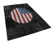 Handmade Wool Area Rug - Turkish Patchwork Rug 5'7'' x 11'5'' Black Figured Carpet