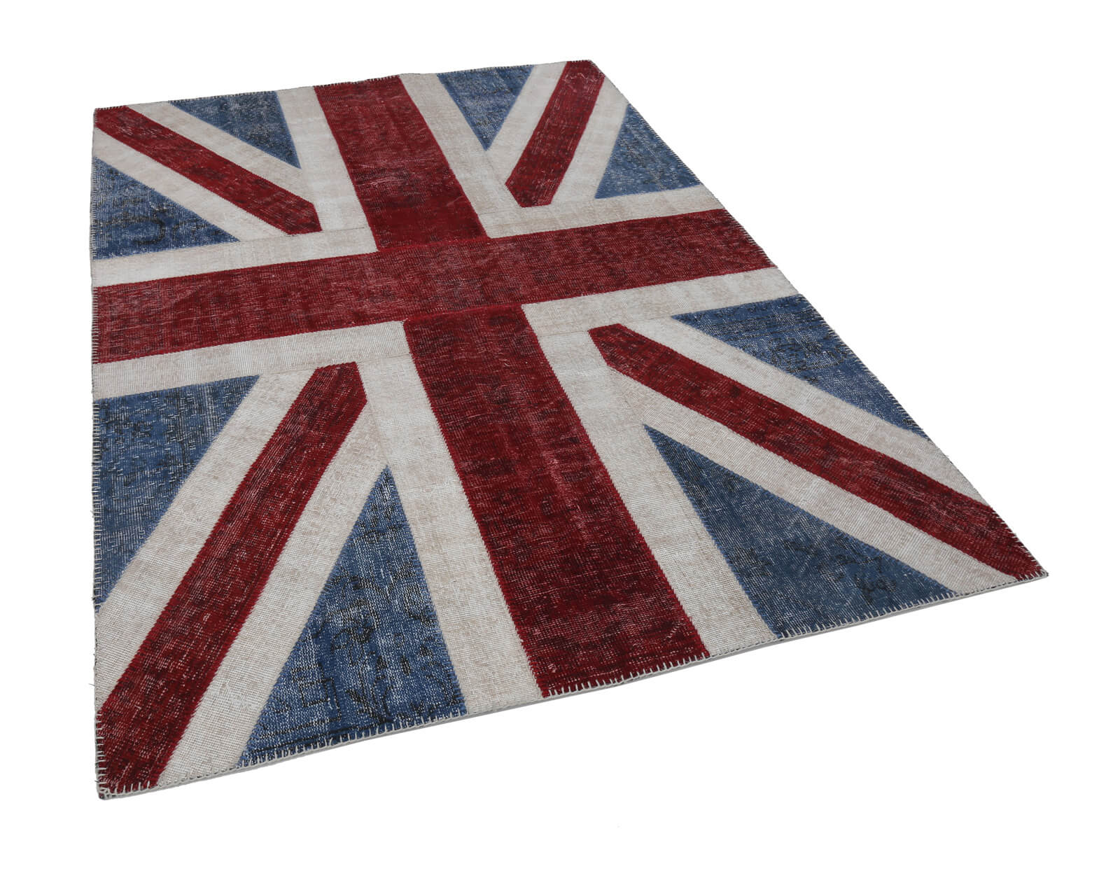 Handmade Wool Area Rug – Blue Patchwork Vintage Turkish Rug 5'8'' x 7'10''