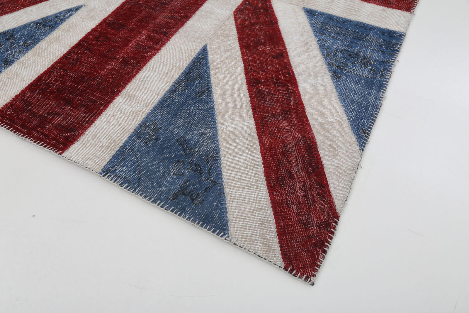 Handmade Wool Area Rug – Blue Patchwork Vintage Turkish Rug 5'8'' x 7'10''