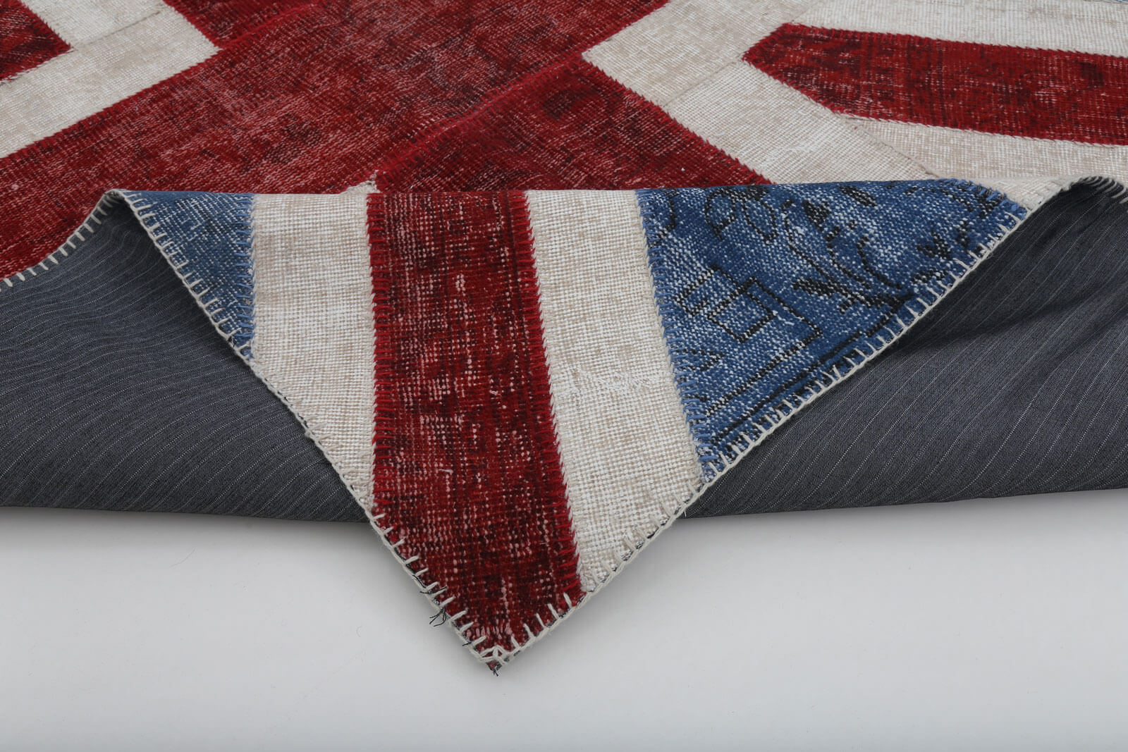 Handmade Wool Area Rug – Blue Patchwork Vintage Turkish Rug 5'8'' x 7'10''