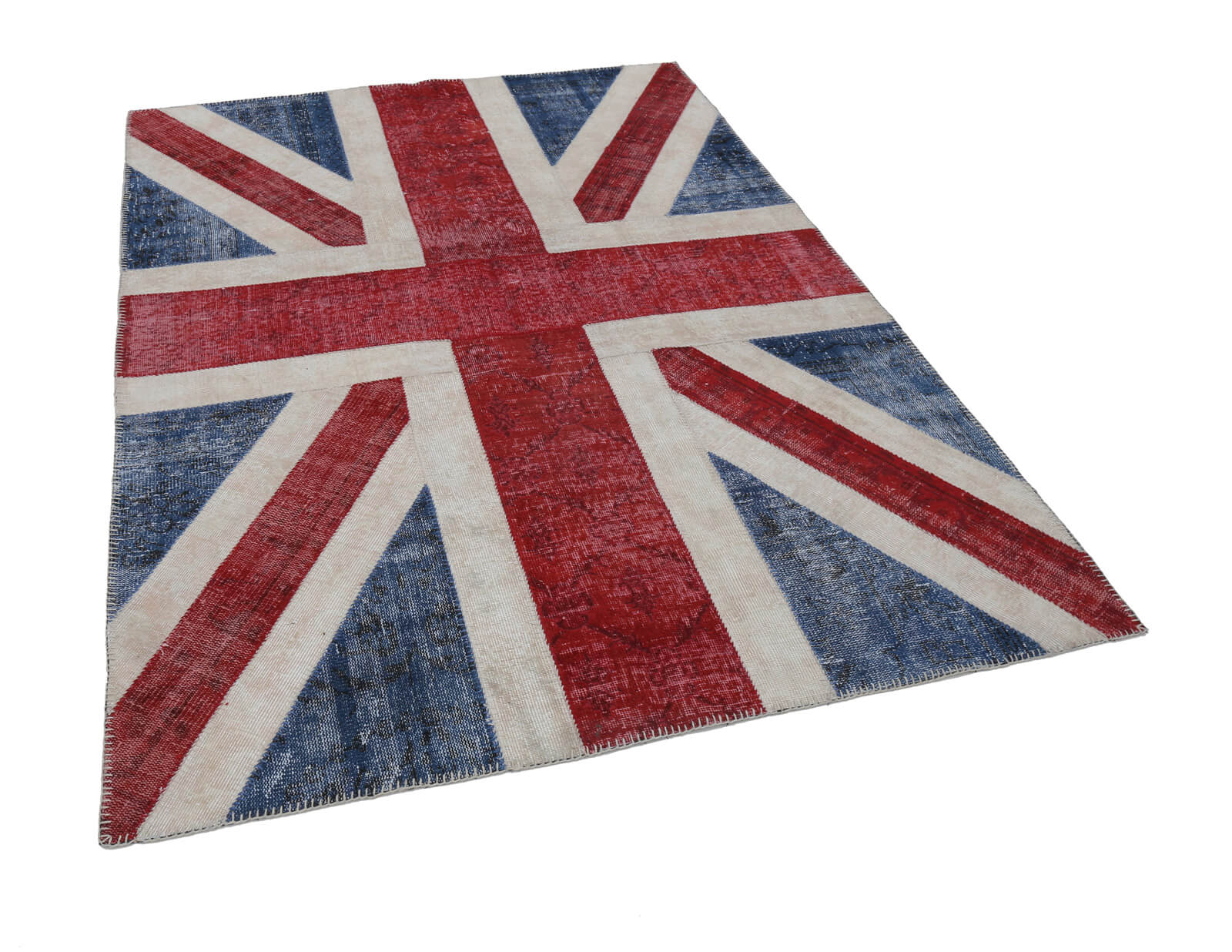 Handmade Area Rug - Blue Patchwork Wool Cotton Carpet, Turkish Hand Knotted 5'8''x7'11''